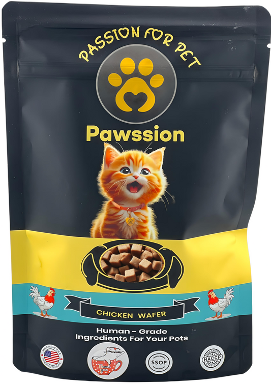 Pawssion Premium Human-Grade Chicken Cat Treats - Air Dried, Healthy, High Protein, Low Calorie, Grain-Free All Natural Cat Snacks Wafer (4 oz)